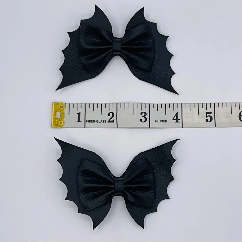 Halloween Bow Barrettes Set of 2 Bats Faux Leather Clip Costume Cosplay Party 4”